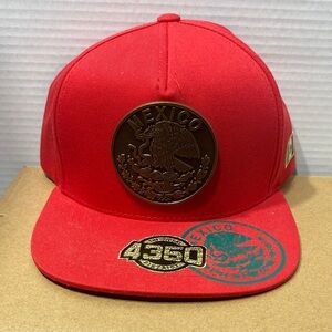 Mexico Red Snapback Hat Eagle Emblem Adjustable Cap